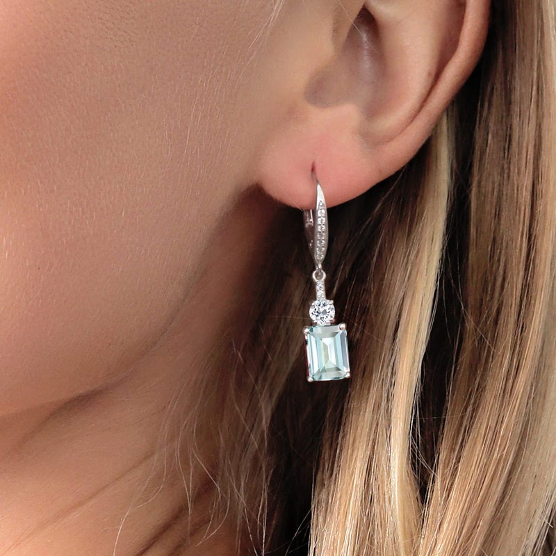 Gem Stone King Drop Dangle Gemstone Birthstone and White Topaz Earrings for Women | 925 Sterling Silver | Emerald Cut 9X7MM | Fine Jewelry Gifts for Her Mom Anniversary Wedding - Image 4